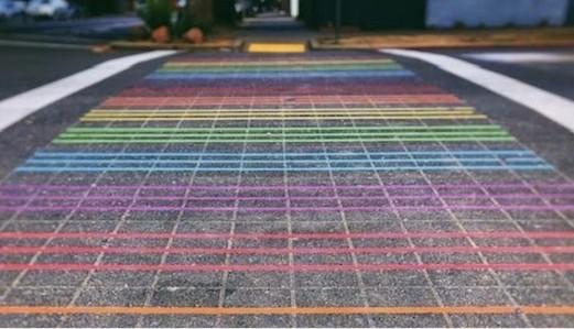 Image of walking path with rainbow colors